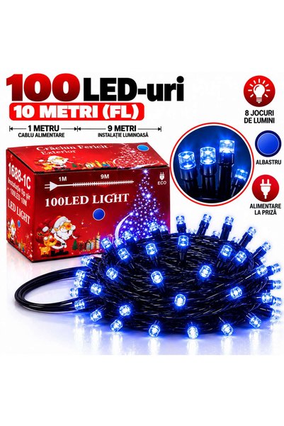 SHOP LIKE A PRO Instalație Luminoasă de Crăciun, 100 LED-uri, 10 Metri, 8 Joc...