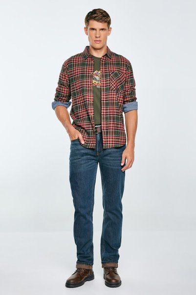 Big Star Cămașă bărbătească din flanelă în carouri vișiniu-khaki Koner 303 XXL