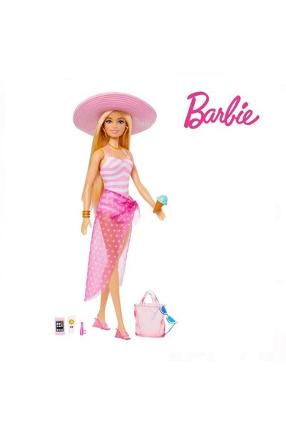 Barbie Papusa Beach Glam in Costum de Baie & Accesorii - Mattel