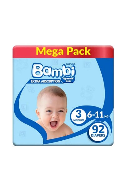 Sanita Bambi Diapers Mega Pack - Size 3, Medium, 11-6 kg, 92 Diapers