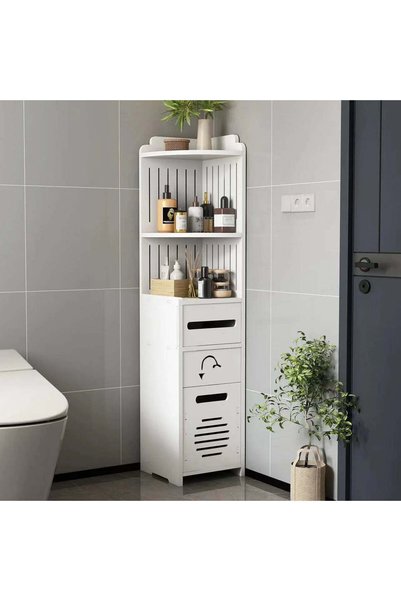NO BRAND Dulap vertical pentru baie, 3 polite, 2 sertare 120 x 23 x 23 cm, alb