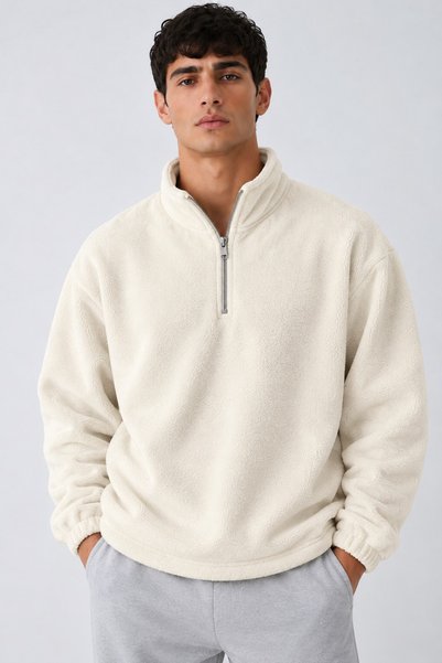 DAMGA JEANS Ανδρικό φούτερ oversized με μισό φερμουάρ και μακρύ μανίκι, σε χρ...