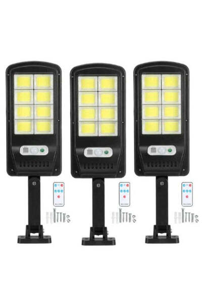 NO BRAND Set 3 x Lampa solara stradala, Panou solar, 160 LED Cob, 8 celule, N...