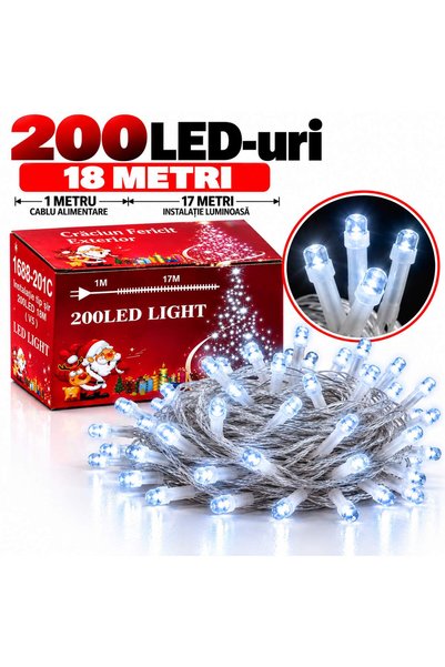 SHOP LIKE A PRO Instalație Luminoasă de Crăciun, 200 LED-uri, 18 Metri, 8 Joc...