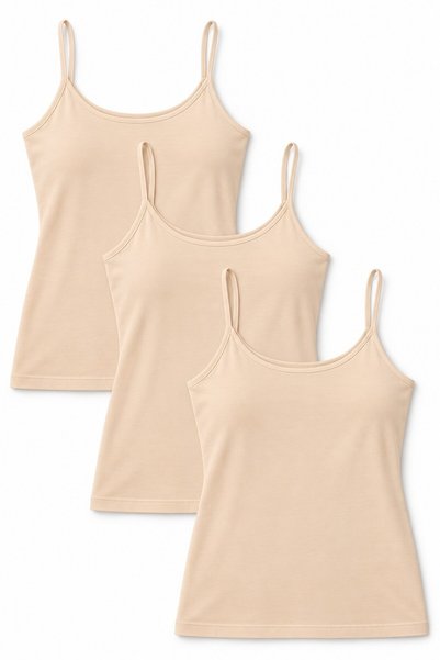 REN Women's 3-Pack Nude-Colored String Tank Top, 94% cotton, 6% spandex