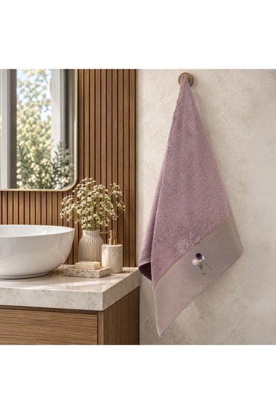 ALTINBAŞAK TEKSTİL Prosop de mână Mery cu broderie de flori de bambus, culoare roz pal, 50x90, roz pal