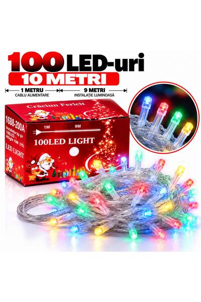 SHOP LIKE A PRO Instalație Luminoasă de Crăciun, 100 LED-uri, 10 Metri, 8 Joc...