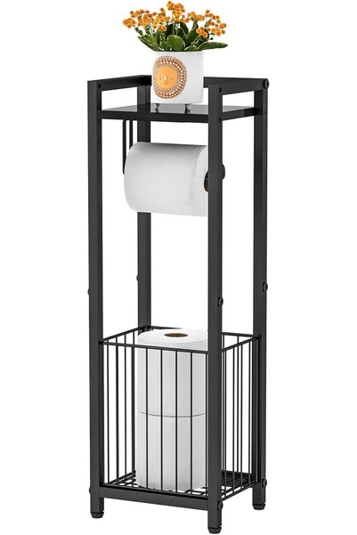 Mylindde Toilet Paper Holder with Storage Shelf, Freestanding Roll Dispenser,...
