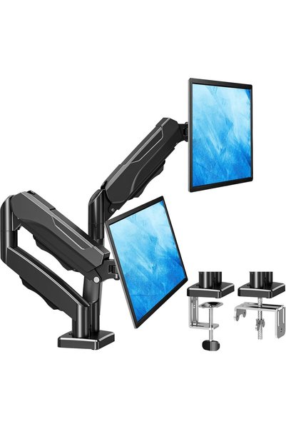 MOUNTUP حامل شاشات مزدوج للمكتب، حامل شاشات مزدوج قابل للتعديل بزنبرك غازي يح...