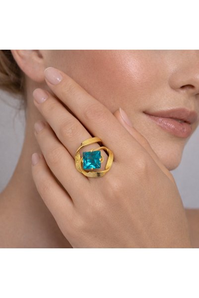 unbranded D32072D LOUA JEWELS Γυναικεία χειροποίητα Δαχτυλίδια επίχρυσα με κρ...