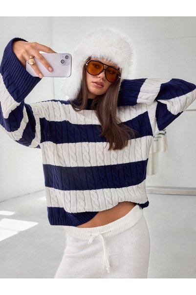 MARLİNG Striped Knitted Patterned Knitwear Sweater