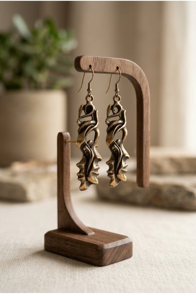 ZGNOVA Handmade Antique Brass Metal Earrings in a Unique Human Face Profile D...
