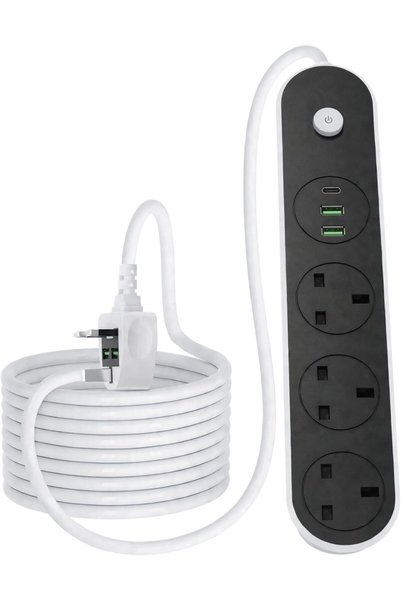 Generic سلك تمديد كهربائي بطول 3 أمتار مع 3 منافذ تيار متردد و3 منافذ USB للش...