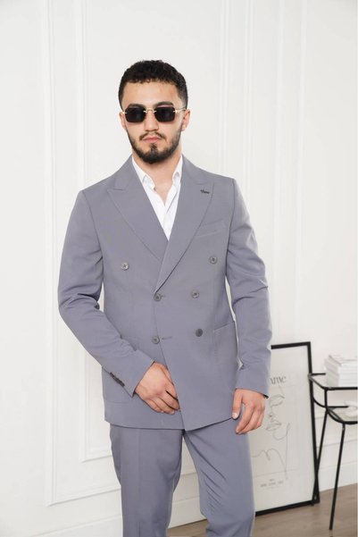 Dupont Classics Men's Slim Fit 6-Drop Pointed-Collar Double-Breasted Suit wit...