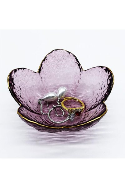ASKIND Purple Flower Ring Dish, Small Glass Jewlery Dish Tray, Crystal Jewelr...