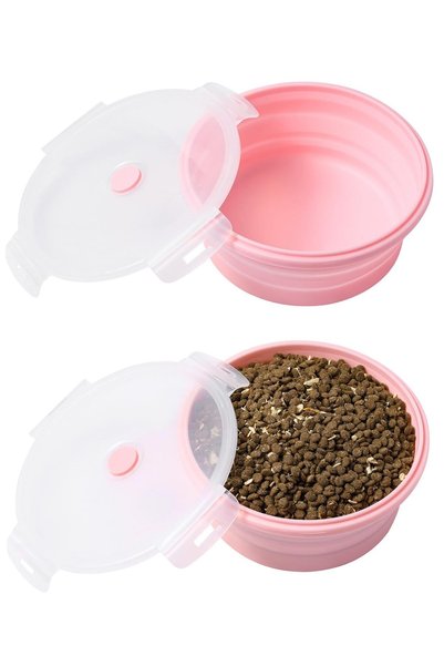 EXCEFORE Collapsible Pet Bowls with Lids, Silicone Foldable Food and Water Bo...