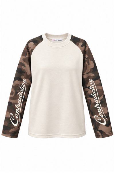 Mixray 5004 Women's 3-Ply Camouflage Print Raglan-Sleeve Sweatshirt, Ecru