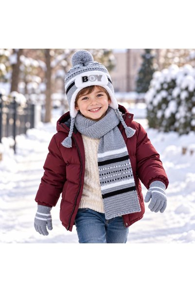 Wearflawless Boys' Winter Hat, Scarf, and Gloves 3-Piece Set with Ears and Po...