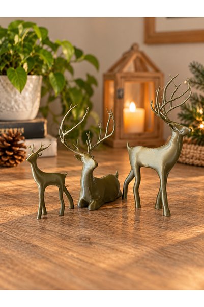 Filkorium3D 3'lü Geyik Biblo Seti Yılbaşı Dekorasyonu Yeni Yıl Süsü Noel Geyiği Hediyelik Dekoratif Süs -PLASTİK