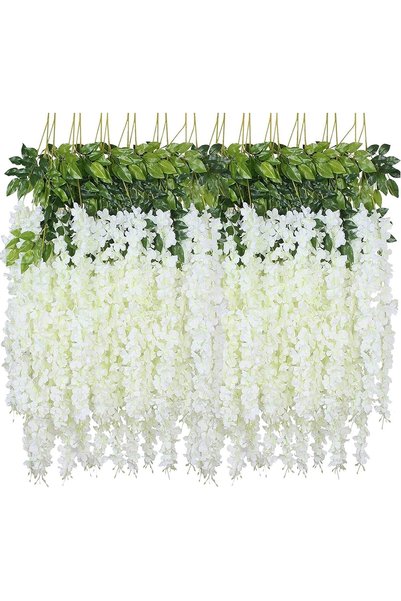 Generic Hanging Flowers 12 Pack Artificial Flowers Fake Wisteria Vine Rattan ...
