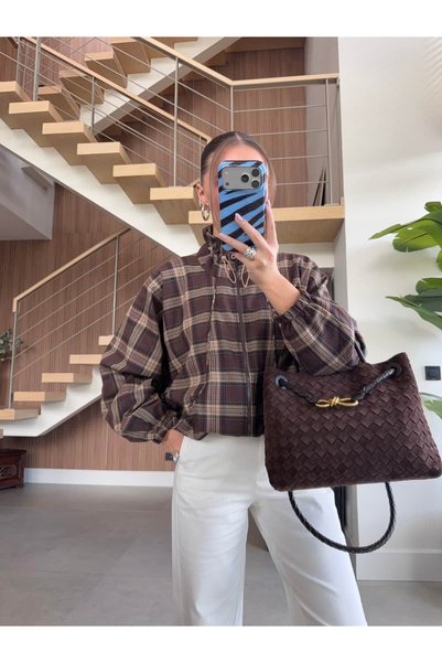 BB Bensu Buyruk OVERSIZED CHECKED MOCK NECK JACKET