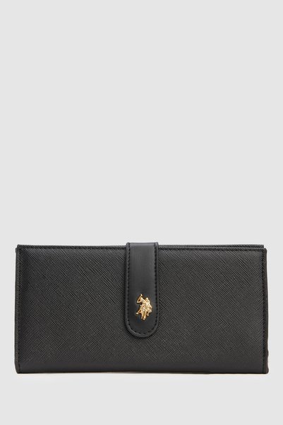 U.S. Polo Assn. محفظة نسائية سوداء اللون، ذات تصميم مميز، مزينة بشعار معدني، ...