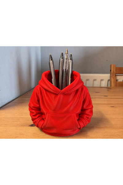 Bezos 3D-Printed Hooded Sweatshirt Pencil Holder - Desktop Organizer - Red BZ...