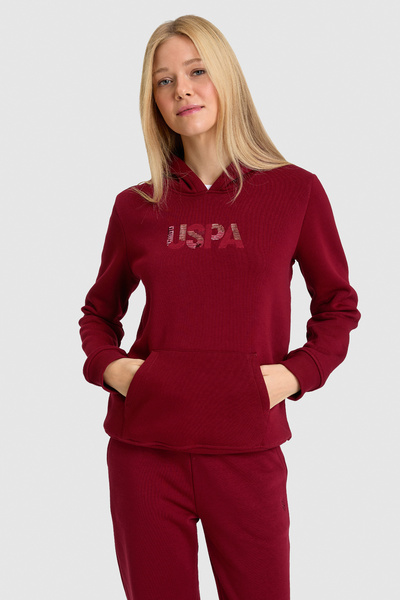 U.S. Polo Assn. Women's Burgundy USPA-Printed Regular-Fit Hooded Sweatshirt 5...