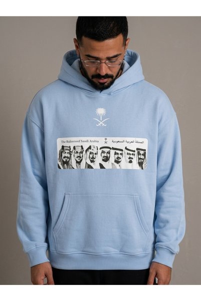 HAI COLLECTİON Blue Oversized Hooded Sweatshirt, 100% Cotton