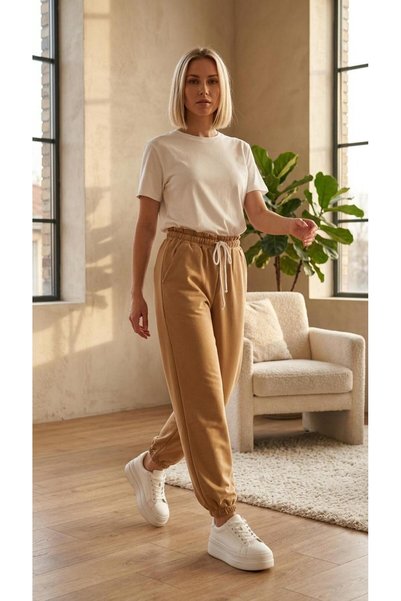 new ats Pantaloni jogger pentru femei, cu două fire, cu tiv elastic și croi l...