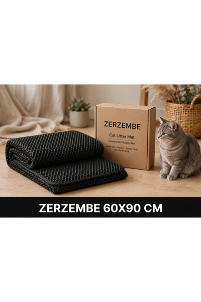 zerzembe Hücreli Kedi Tuvaleti Önü Paspası Kedi Kumu Matı (60X90 CM) - Siyah