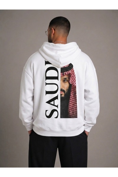 HAI COLLECTİON White Oversized Hooded Sweatshirt, 100% Cotton, Unisex