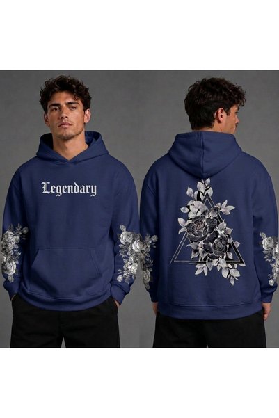 HAI COLLECTİON Legendary Hooded Sweatshirt, Blue, Oversized, Cotton