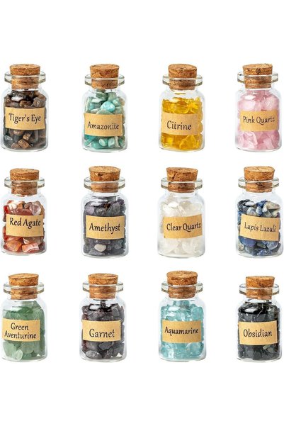 EXCEFORE Natural Gemstone Chip Bottles, Decorative Crystal Crafts Set, DIY Je...