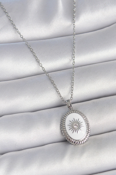 ETC 316L Steel Silver Color White Enamel Sun Embroidered Evil Eye Bead Detail...