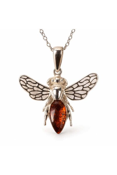 craftmystic Colier cu chihlimbar , simbol Albină, Argint 925, unisex