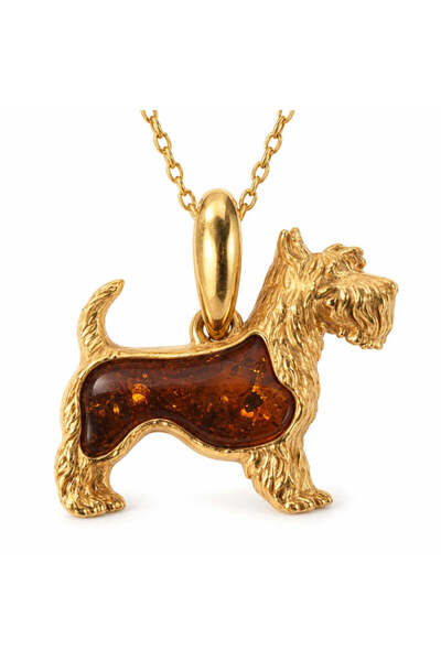 craftmystic Colier cu Chihlimbar roșu cățel Scottie, Argint 925 placat cu aur...