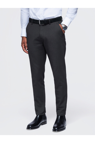 OMBRE Chinos bărbați, croială slim, picior conic, talie medie, negru OM-PACP-...