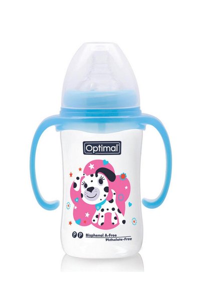OPTİMAL - Wide Neck Feeding Bottle With Handle (240ml) - Blue Online in KSA, ...