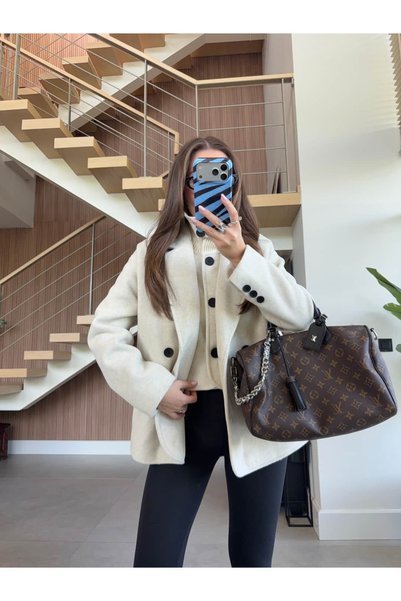 BB Bensu Buyruk Set cu vestă și palton din lână Melton cu guler din tricot