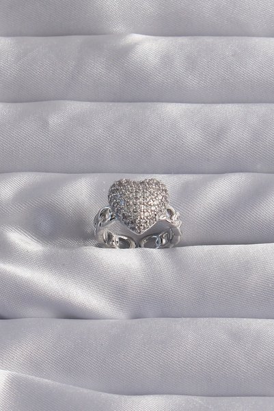 ETC Silver-Tone Curved Ring with Zircon Stones and Adjustable Band, Size 5886...