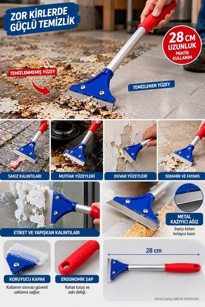 TOYFEST Yüzey Kazıyıcı Metal Bıçaklı Alüminyum Gövdeli Koruyucu Kapaklı Temizlik Aparatı 28 cm