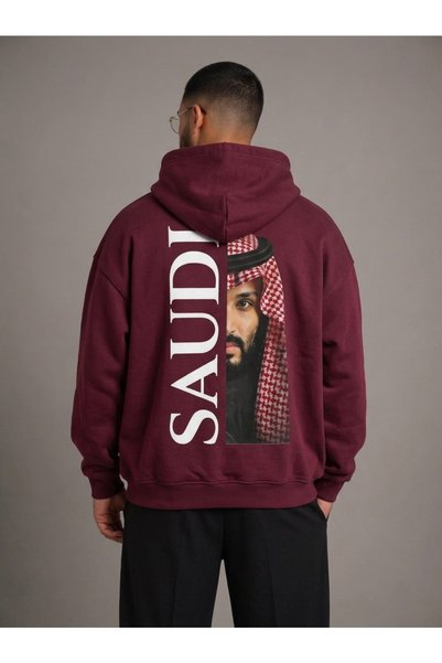 HAI COLLECTİON Oversized Burgundy Hooded Sweatshirt, 100% Cotton