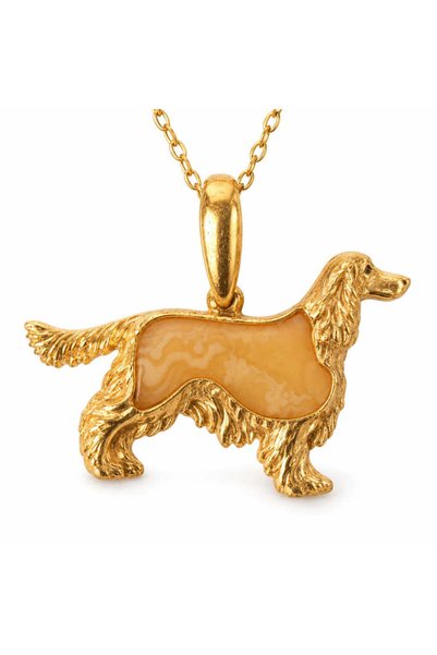 craftmystic Colier cu chihlimbar cățel Cocker Spaniel, Argint 925 placat cu a...