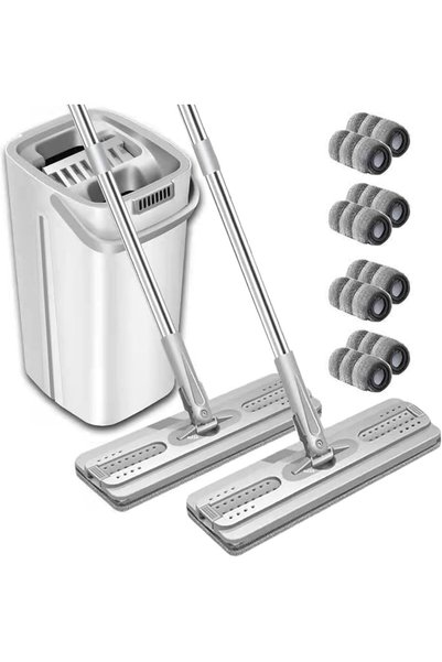 Emeralune 【2 Packs】Flat Mop with Bucket Set, Mop Floor Cleaning, 2 Flat Floor...