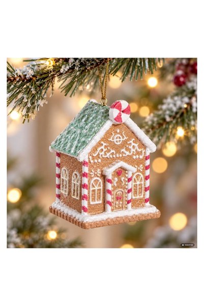 OEM Ornament de Crăciun în formă de căsuță roz și verde, 8 cm, decorațiune pe...