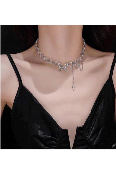 zerzembe Kelebek Kolye, Kadınlar İçin Gerdanlık, Egirl, Paslanmaz Çelik, Gümüş, Estetik, Kpop Modası, Punk Rock, Şık Hip Hop Rapçi, Kelebek Zincir, Yıldız Gerdanlık, Kolye Ucu, Genç Kızlar İçin