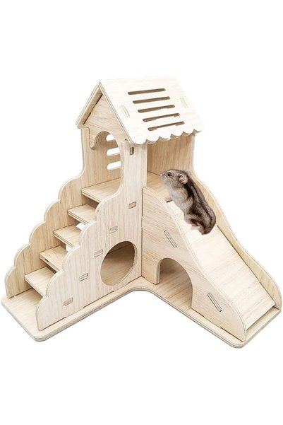 X SPRING Hamster House, 2 Chamber Wooden Hideout Small Animal Cage Accessorie...