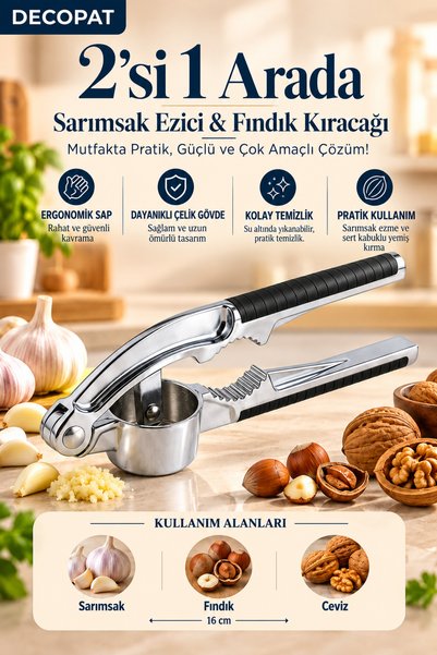 Decopat 2-in-1 Garlic Press and Nut Cracker with Stainless Steel Body and Erg...
