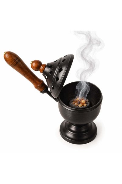 craftmystic Arzător pentru tămâie și rășini cu mâner din lemn, fier cu finisa...